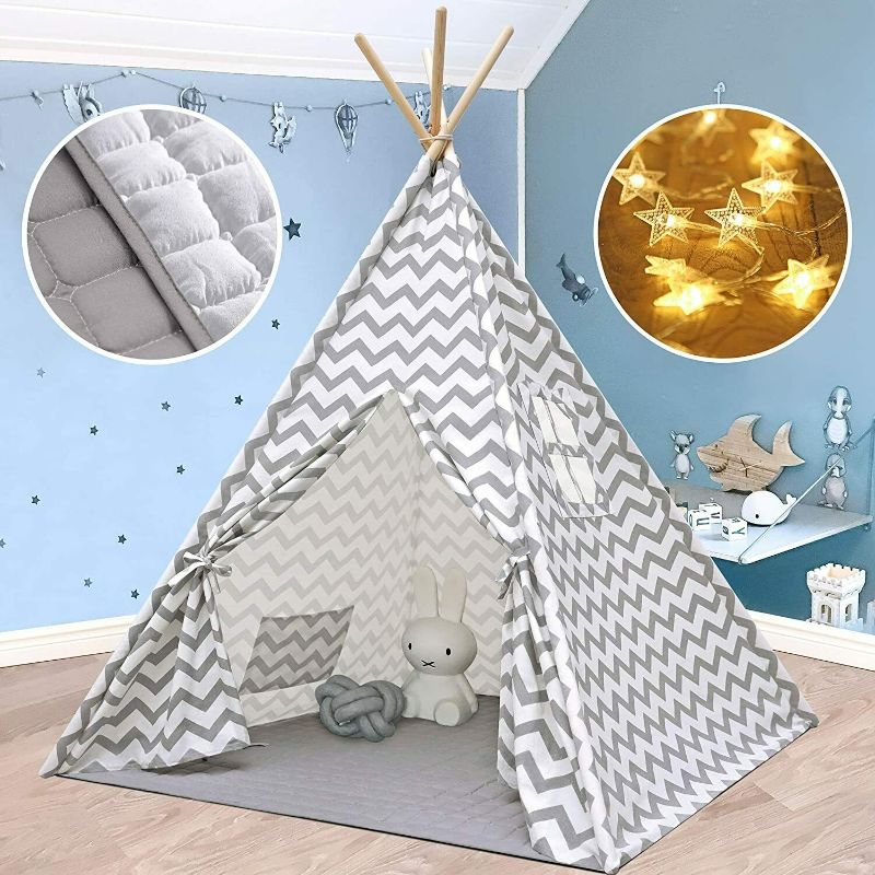 Photo 1 of Teepee Tent for Kids with Padded Mat & Star Lights, Kids Teepee Play Tent
