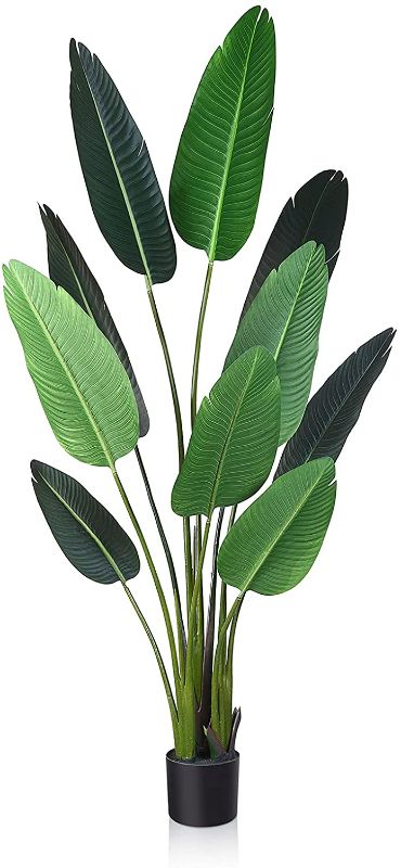 Photo 1 of Fopamtri Artificial Bird of Paradise Plant Fake Tropical Palm Tree for Indoor Outdoor, Perfect Faux Plants for Home Garden Office Store Decoration, 5 Feet-1 Pack
