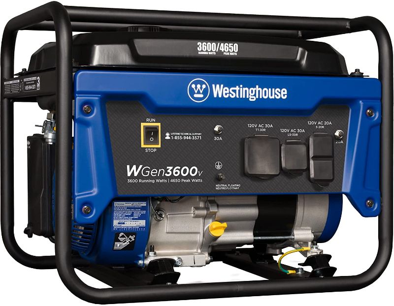 Photo 1 of Westinghouse Outdoor Power Equipment WGen3600v Portable Generator 3600 Rated and 4650 Peak Watts, RV Ready, Gas Powered, CARB Compliant
