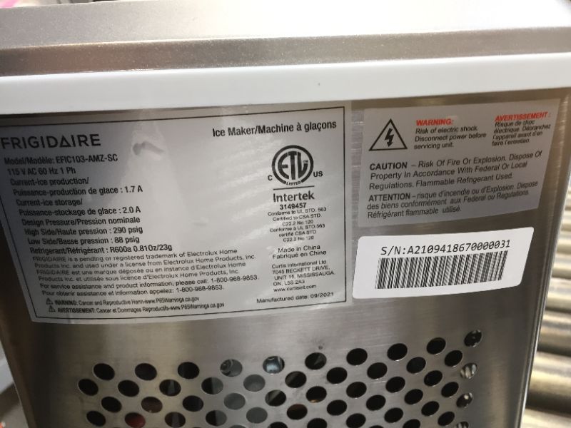 Photo 4 of Frigidaire EFIC103-AMZ-SC Counter Top Maker with Over-Sized Ice Bucket, Stainless Steel, Self Cleaning Function, Heavy Duty, Stainless
