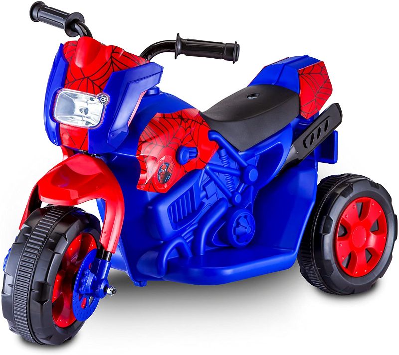 Photo 1 of Kid Trax Toddler Marvel Spider-Man Electric Motorcycle Ride On Toy, Kids 1.5-3 Years Old, 6 Volt Battery and Charger Included, Max Weight 45 lbs, Spider-Man Motorcycle
