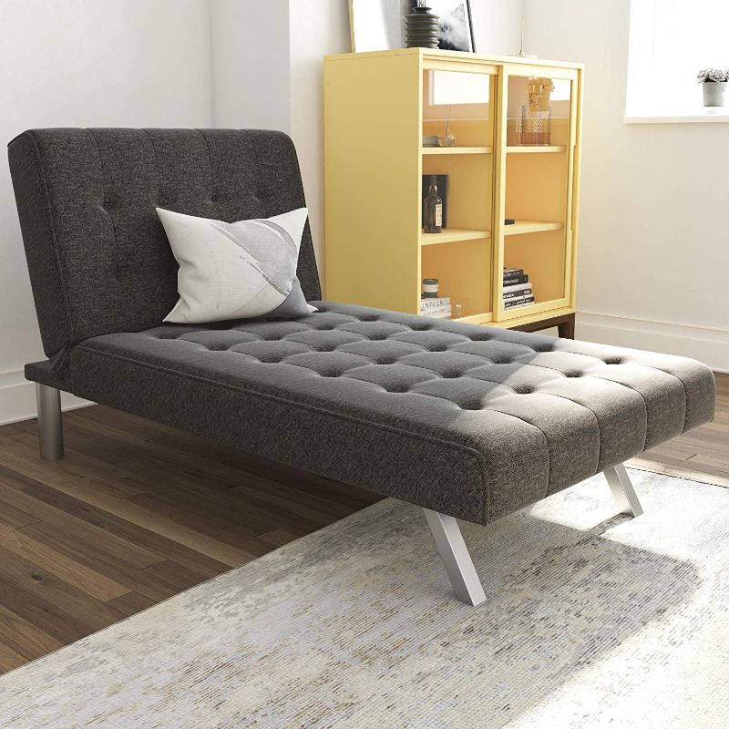 Photo 1 of DHP Emily Chaise Lounger With Chrome Legs, Grey Linen
