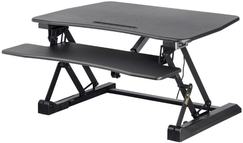 Photo 1 of Monoprice Electric Sit-Stand Riser Desk Converter - Black (35.4 x 23.2in) Table Top for Single Display, Height Adjustable 5.9"-18.9" - Workstream Collection
