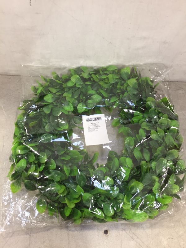 Photo 2 of 16.5" Artificial Boxwood Wreath Fake Green Leaves Small Greenery Wreath for Front Door Indoor Outdoor Home Wall Window Wedding Party Decor
