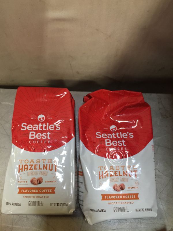 Photo 1 of (2 Pack) Seattle's Best Coffee Toasted Hazelnut Flavored Medium Roast Ground Coffee, 12-Ounce Bag
exp feb 19 2022