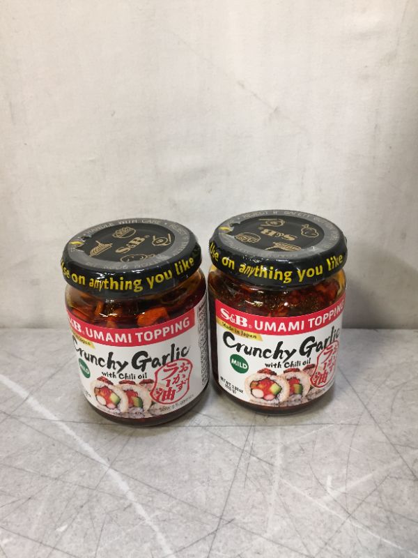 Photo 2 of 
S&B Chili Oil with Crunchy Garlic, 3.9 Ounce 2 pack 
exp 9/11/2022 (factory sealed)