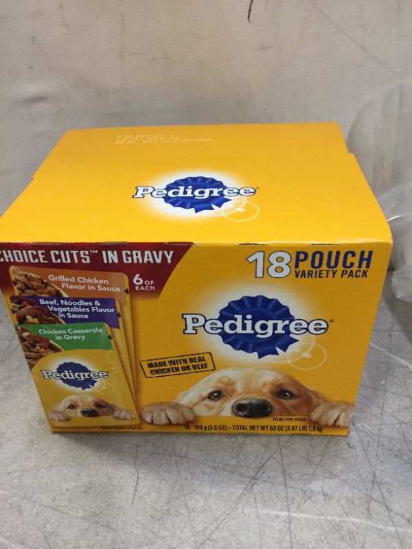 Photo 4 of \Pedigree Pouch Choice Cuts In Gravy Wet Dog Food Grilled Chicken, Beef & Chicken Casserole - 3.5oz/18ct Variety Pack
exp 02/2022 (factory sealed)