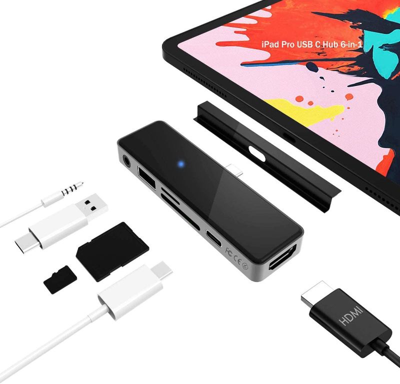 Photo 1 of Venevix USB C Hub for iPad Pro 6-in-1 2020 with HDMI, SD/ TF Card Reader, 1 USB 3.0 Ports, with 100W Power Delivery, Type C Adapter Compatible with MacBook Air/MacBook Pro/Surface Pro 7
