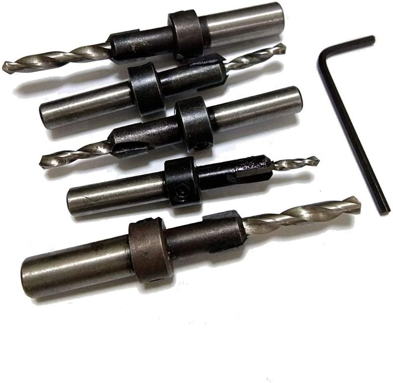 Photo 1 of 
Driak 5 pcs Countersink Drill Bit Round Shank Adjustable Depth 0.3"/8mm Shank Tapered Countersink Hole Drill Bit for Wood DIY