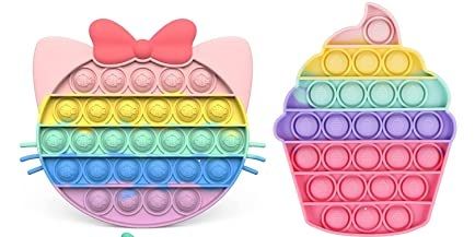 Photo 1 of 2 Pack Cute Kitty Cat and Cupcake Push Pop Bubble Sensory Fidget Toys Pack, Autism Special Needs Stress Relief Rainbow Silicone Pressure Relieving Toys for Kids Children Adults