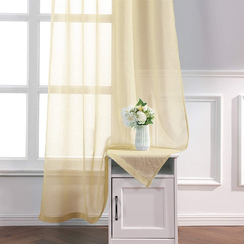 Photo 1 of 
Yellow Semi Sheer Window Curtains 2 Panels Elegant Grommet Top Window Voile /Drapes/Treatment Linen Textured Panels for Bedroom Living Room 84 inch Long