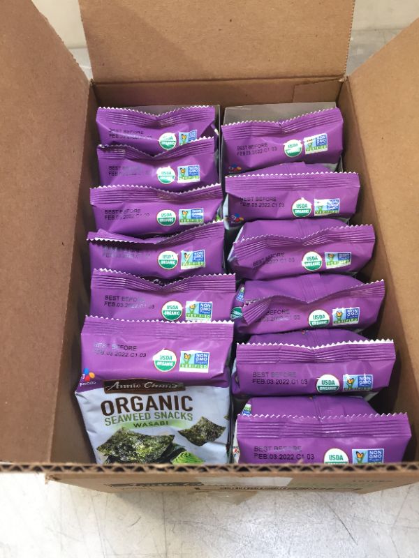 Photo 1 of Annie Chun's Organic Seaweed Snacks, Wasabi, Organic, Non GMO, Vegan, Gluten Free, 0.16 Oz (Pack of 12) exp- Feb 03/2022