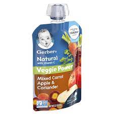 Photo 1 of best by - Feb 28/ 2022 Gerber Veggie Power Mixed Carrot Apple & Coriander Pouch 6 3.5oz pouches per tray - factory sealed 