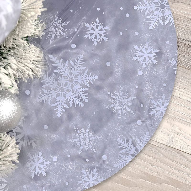 Photo 1 of 36 inches Christmas Tree Skirt, Snowflake Tree Skirts with Stocking for Christmas Xmas Tree Decorations?Grey,36INCH?

