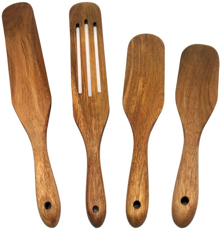 Photo 1 of Acacia Wooden Cooking Utensils UPTRUST Wooden Spurtles Set of 4,Natural Acacia Kitchen Utensil Set Heat Resistant Non Stick Wood Cookware Slotted Spurtle Spatula Sets for Stirring, Mixing, Serving (4)
