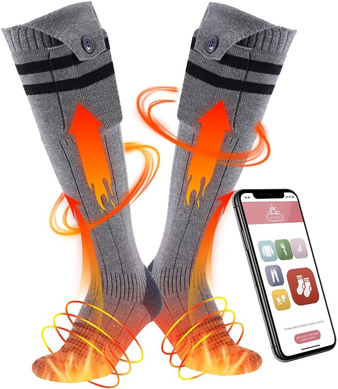 Photo 1 of Heated Socks for Men & Women, 5000 mAh Rechargeable Battery Electric Sock?Phone APP Control, Winter Warmer Heater?Heating,for Working Riding Camping Skiing Fishing
