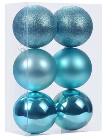 Photo 1 of 100MM/4 Large Christmas Ornaments, Christmas Ball Ornament Set for Xmas Tree, Shatterproof Decorations for Holiday, Party, Halloween, Thanksgiving, Christmas Decor - 6PCS, Ice Blue.
