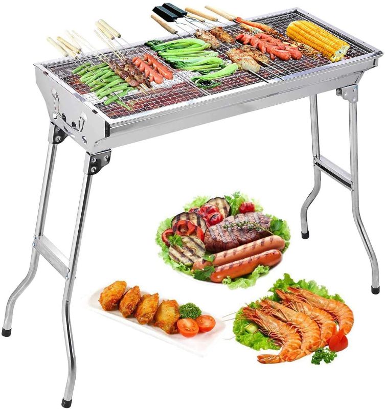 Photo 1 of Barbecue Grill Stainless Steel BBQ Charcoal Grill Smoker Barbecue Folding Portable for Outdoor Cooking Camping Hiking Picnics Backpacking Large