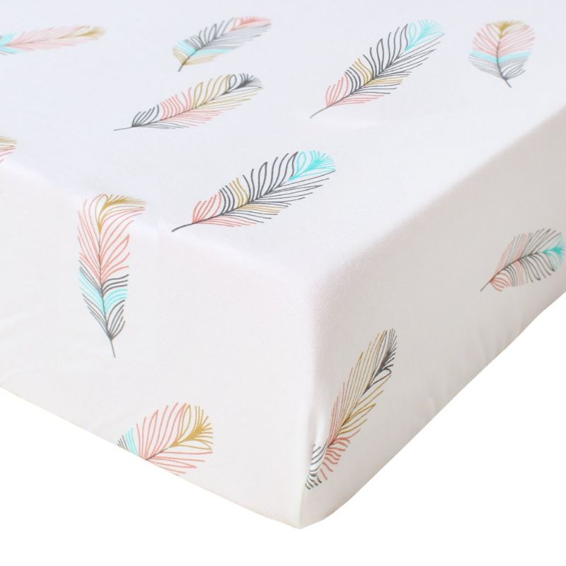 Photo 1 of LifeTree Soft Fitted Crib Sheet - Feather Print Premium Cotton Unisex Toddler Bed Sheets for Baby Girls or Baby Boys - Fits Standard Crib Mattress