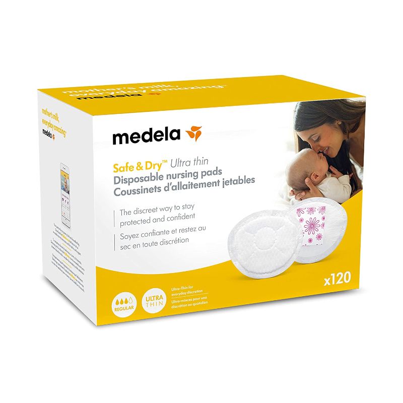 Photo 1 of Medela Safe & Dry Ultra Thin Disposable Nursing Pads, 120 Count Breast Pads for Breastfeeding, Leakproof Design, Slender and Contoured for Optimal Fit and Discretion