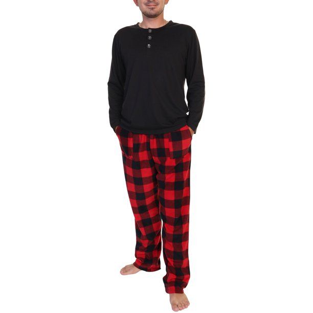 Photo 1 of Angelina Men's Cotton T-shirt Top with Fleece Pants Pajama Set (XL)
