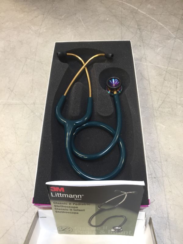 Photo 2 of 3M Littmann Stethoscope, Classic II Pediatric, Caribbean Blue Tube, Rainbow Chestpiece, 28 inch, 2153
