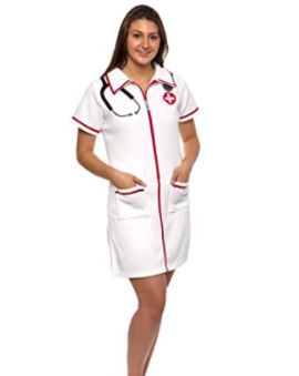 Photo 1 of Nurse Slim Fit Costume Pajamas - Slim Fit One Piece Novelty Scrub Costume Dress by FUNZIEZ! X SMALL (4 pack)