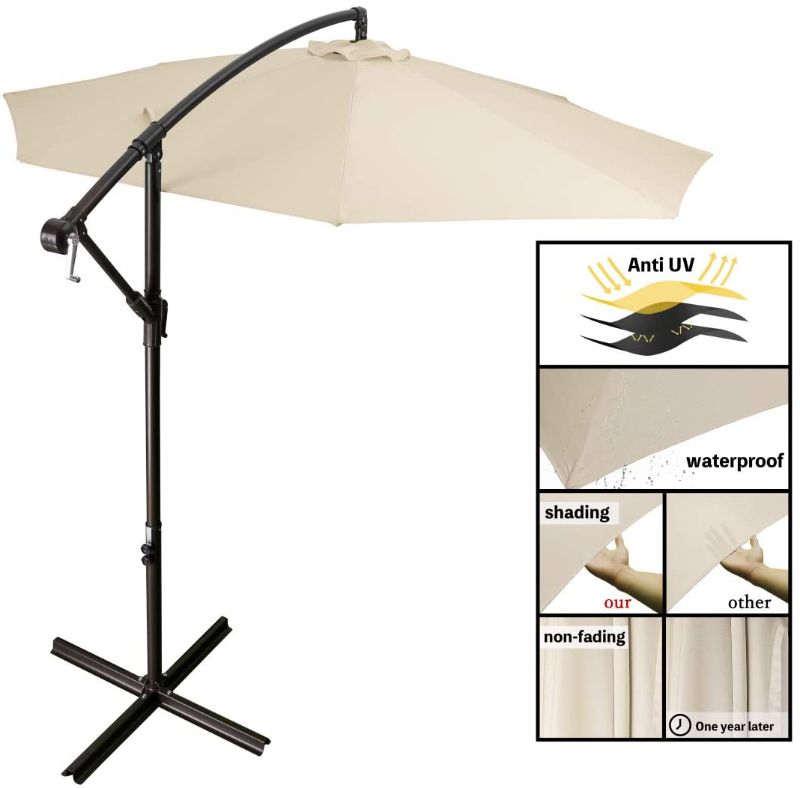 Photo 1 of ---Brand New---Open For Take Picture--MEWAY 10ft Outdoor Umbrella Patio Offset Cantilever Umbrella, Large Market Deck Pool Backyard Garden Umbrella with 8 Sturdy Ribs, Crank & Cross Base
