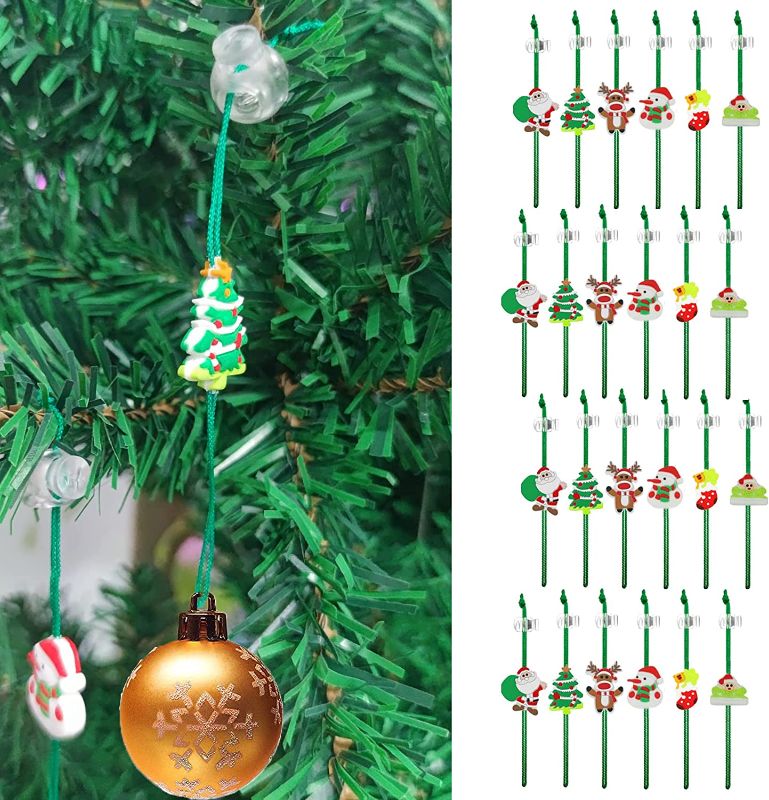 Photo 1 of 24pcs Christmas Mini Ornament, Christmas Ornament Hooks, No-Slip Ornament Hangers for Xmas, Ball Locking Ropes for Christmas Tree for Small or Large Ornaments