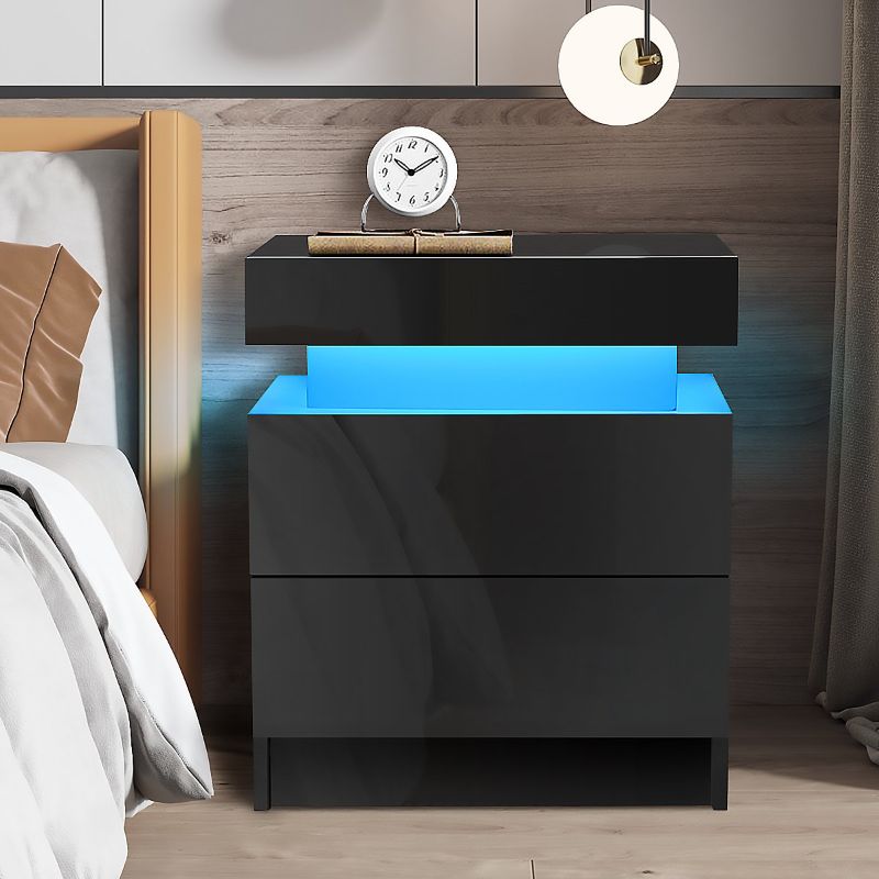 Photo 1 of RGB LED Nightstand with 2 Glossy Drawer