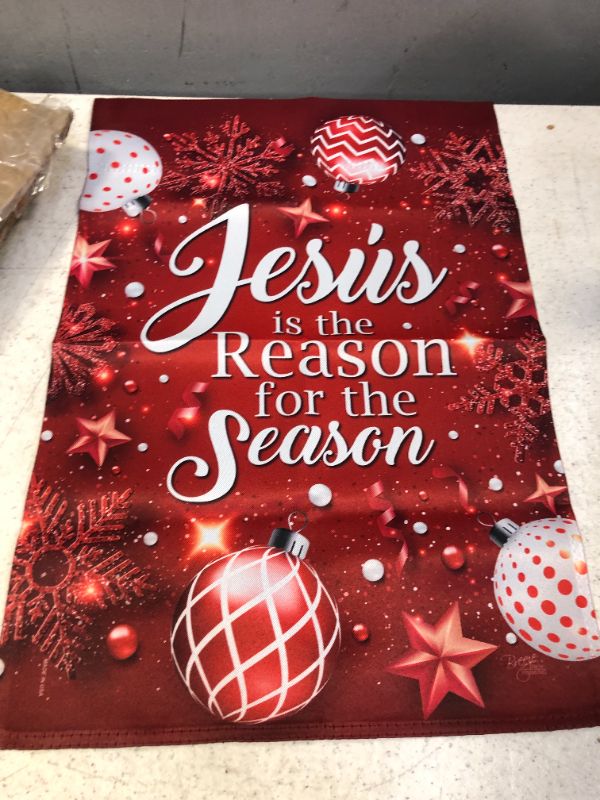 Photo 1 of 12.5X18 INCH CHRISTMAS FLAG WITH POLE ( 38.5 INCHES TALL ) 