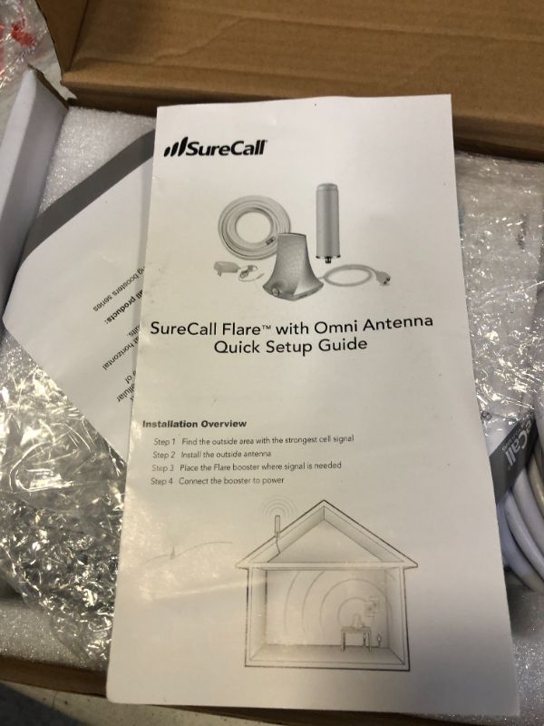 Photo 3 of ***INCOMPLETE*** SureCall Flare Cell Signal Booster for Working from Home up to 2500 sq ft, Boosts 5G/4G LTE, Omni Outdoor Antenna, Multi-User All Carrier, Verizon AT&T Sprint T-Mobile, FCC Approved, USA Company (MISSING OUTDOOR OMNI ANTENNA) 
