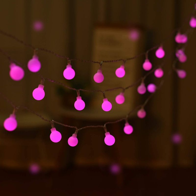 Photo 1 of 16.4FT 50-LED Mini Globe String Lights, Battery Operated, Fairy String Lights, 8 Modes, Decor for Indoor Outdoor Party Wedding Christmas Tree Tapestry Garden (Pink)
