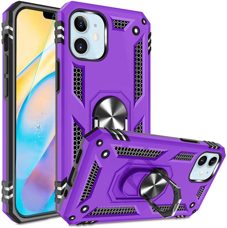 Photo 1 of ***PACK OF 3*** Compatible for iPhone 12 Mini Case 5.4-inch with HD Screen Protector, Gritup Military-Grade Shockproof Protective Phone Case with Magnetic Kickstand Ring for iPhone 12 Mini Purple
