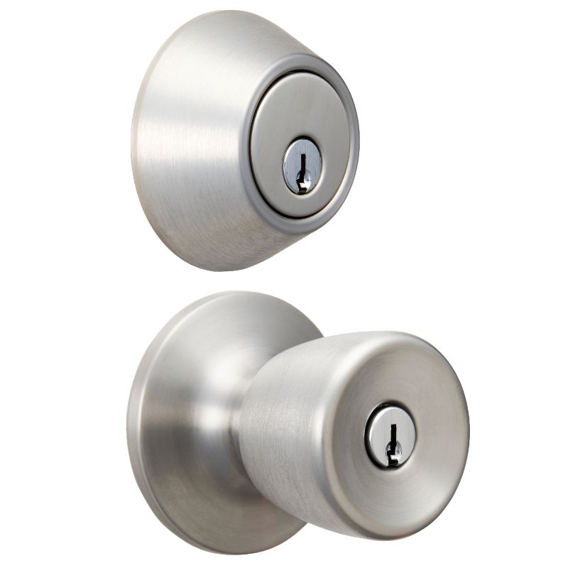 Photo 1 of  Hyper Tough Keyed Entry Tulip Style Doorknob and Deadbolt Combo, Stainless Steel