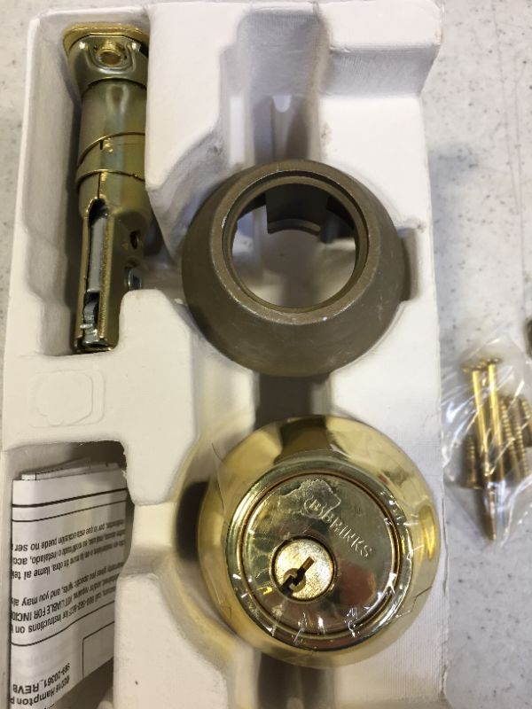 Photo 3 of Brink's Max Security Single Cylinder Deadbolt, Polished Brass Finish (MISSING UNLOCK SYSTEM) 