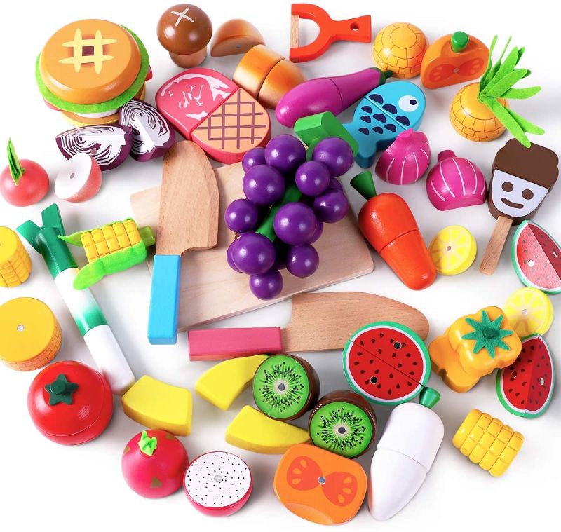 Photo 1 of iPlay, iLearn Cutting & Cooking Toy, Wooden Food, Pretend Play Kitchen Set, Magnetic Wood Fruit, Early Educational Development, Learning Gift for 3, 4, 5, 6 Year Old Kids, Toddlers, Boys & Girls ***POSSIBLY MISSING PIECES***
