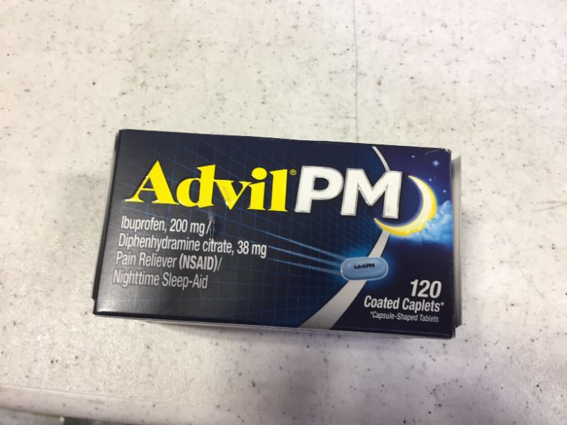 Photo 2 of Advil PM Pain Reliever And Nighttime Sleep Aid, Pain Medicine With Ibuprofen For Pain Relief And Diphenhydramine Citrate For A Sleep Aid - 120 Coated Caplets
best by 06/2023