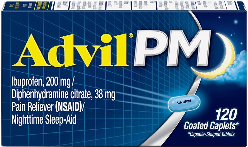 Photo 1 of Advil PM Pain Reliever And Nighttime Sleep Aid, Pain Medicine With Ibuprofen For Pain Relief And Diphenhydramine Citrate For A Sleep Aid - 120 Coated Caplets
best by 06/2023