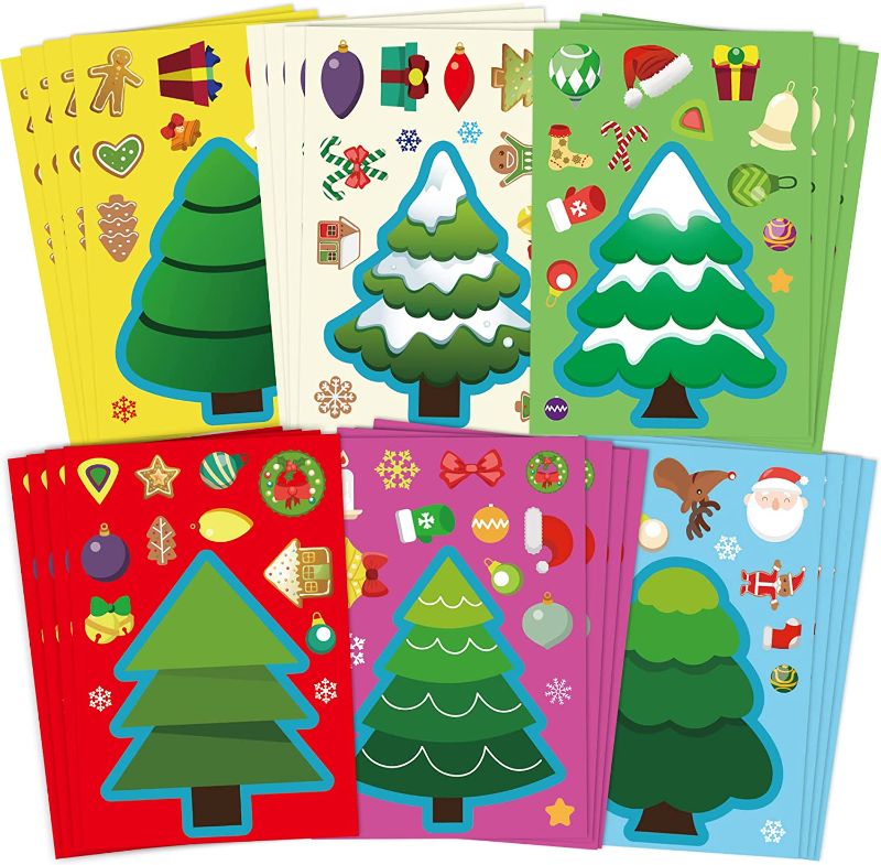 Photo 1 of Christmas Stickers for Kids, 24 Sheets Christmas Crafts Christmas Party Games Christmas Tree Self - Adhesive DIY Prizes Stickers for Toddlers Treat Sticker Family Party Favors Supplies
