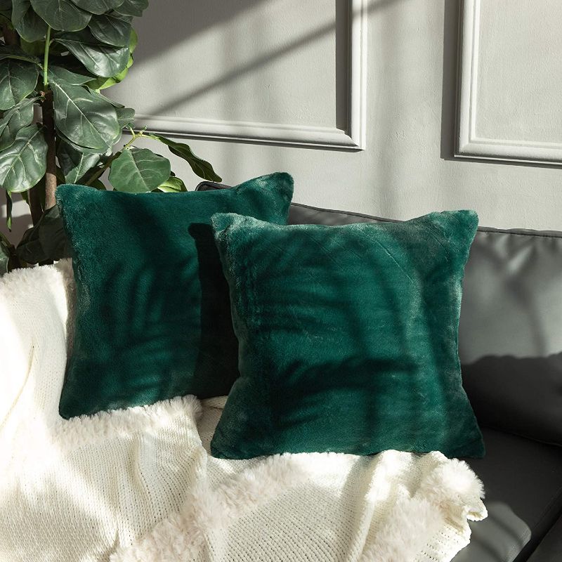 Photo 1 of  Faux Fur Throw Pillow Covers  Set of 2 18'' x18'', Dark-Green