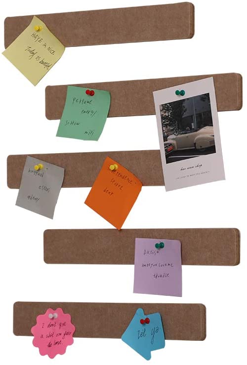 Photo 1 of Felt Bulletin Board, 13X2X0.5 Inches, Five Boards+20 Pcs Pins, Thick Self-Adhesive and Lightweight, as Corkboards for Wall (Dark-Beige)
