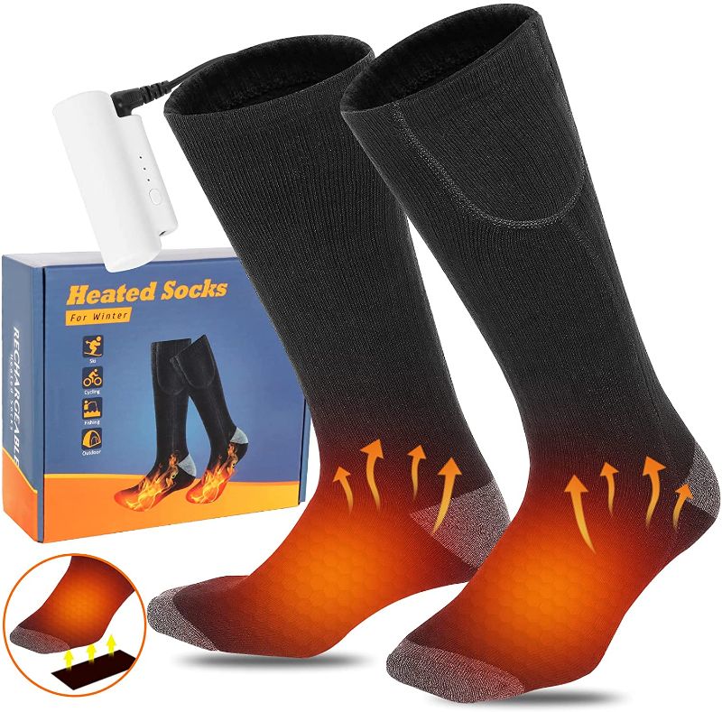 Photo 1 of Heated Socks for Women Men Rechargeable Camping Foot Warmers Electric Socks Men's Women's 3 Heating Settings Cotton Heated Socks Thermal Socks Winter Outdoor Warm Socks for Skiing Running Fishing
