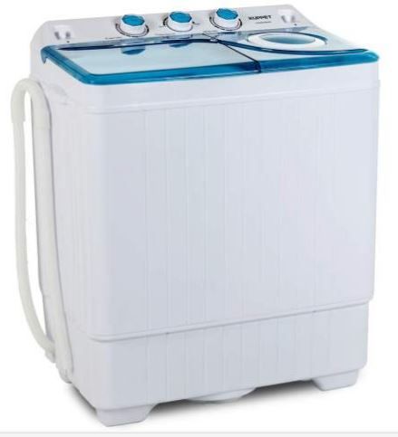 Photo 1 of KUPPET Compact Twin Tub Portable Mini Washing Machine 26lbs Capacity, Washer(18lbs)&Spiner(8lbs)/Built-in Drain Pump/Semi-Automatic (White&Blue)  MODEL 1040603600