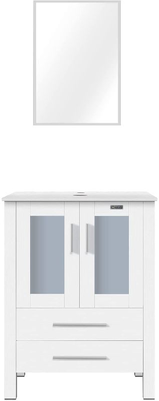 Photo 1 of eclife 24” White Bathroom Vanity Cabinet Modern Pedestal Cabinet Set Pedestal Stand Wood with Bathroom Vanity Mirror Soft Closing Cabinet Doors Set (White)