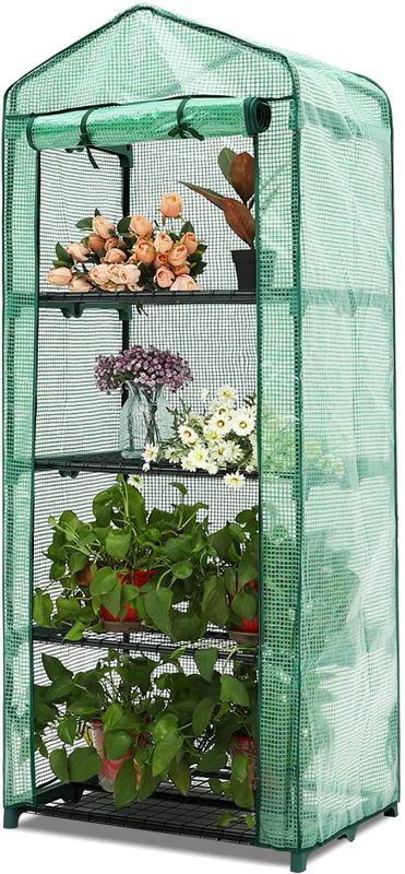 Photo 1 of ABCCANOPY Mini Greenhouse, 4 Tiers Portable Gardening Greenhouse with Zippered Door for Indoor Outdoor Use (Green PE Cover)