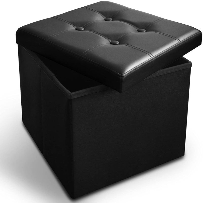 Photo 1 of casa pura Ottoman Foot Rest | Foot Stool with Storage | Great Hidden Storage Solution in Classic Design | Faux Leather - Black | Multiple Sizes and Colors - 15" x 15" x 15"
