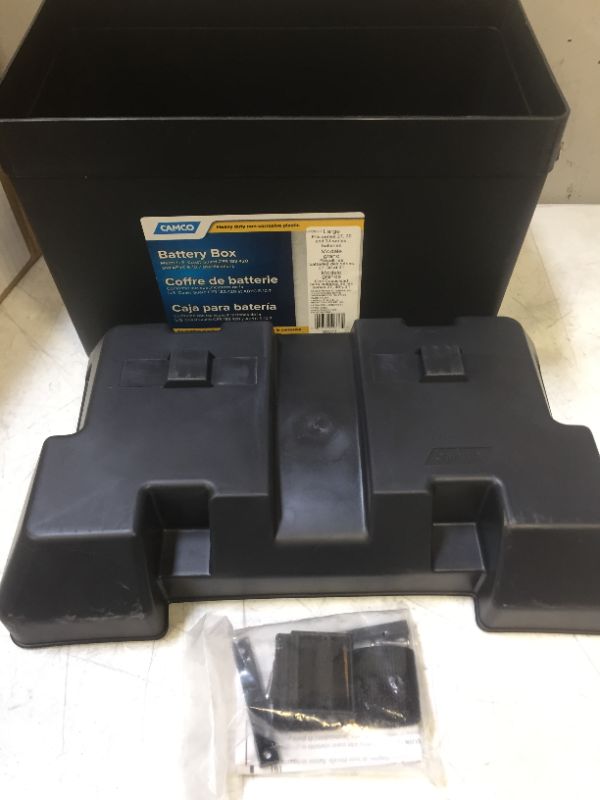 Photo 4 of Camco Heavy Duty Large Box with Hardware | Fits Group 27, 30 and 31 Durable, Anti-Corrosion Material | Safely Stores RV, Automotive, and Marine Batteries (55373) ***OPEN BOX BUT ITEM IS NEW***
