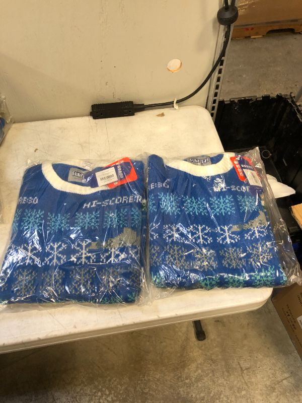 Photo 2 of FUNZIEZ! Ugly Christmas Sweater Space Invader Long Sleeve Novelty Costume Blue -- 2 PCK
SIZE LARGE