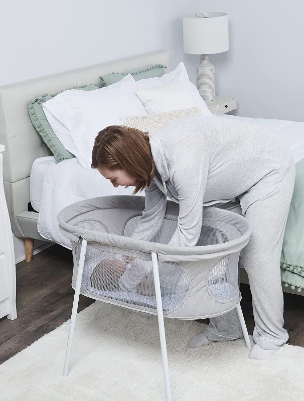 Photo 1 of Baby Basics™ Infant Bassinet, Gray, Portable and Collapsible, Includes Padded Insert, Breathable Design
